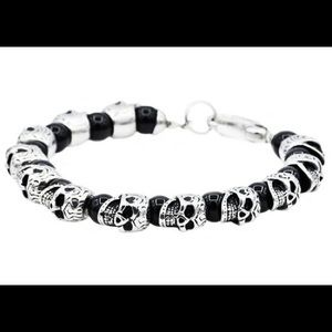 Black Jack Stainless Skull & Onyx Bead Bracelet